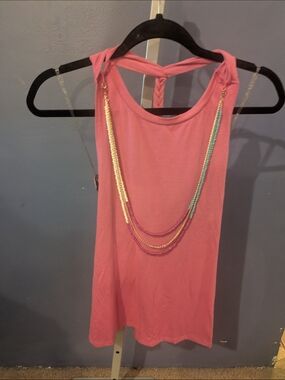 Bongo JR Small Pink Sleeveless Knot-Back Tank Top With Bandeau And Beaded Attach